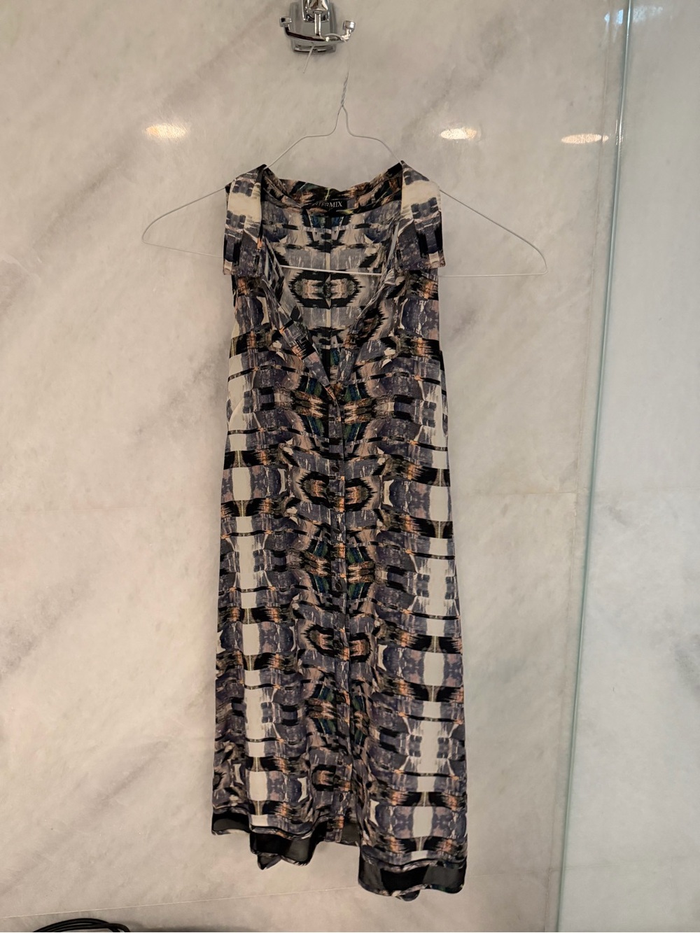 INTERMIX Sleeveless Abstract Midi Dress in Black, White and Tan